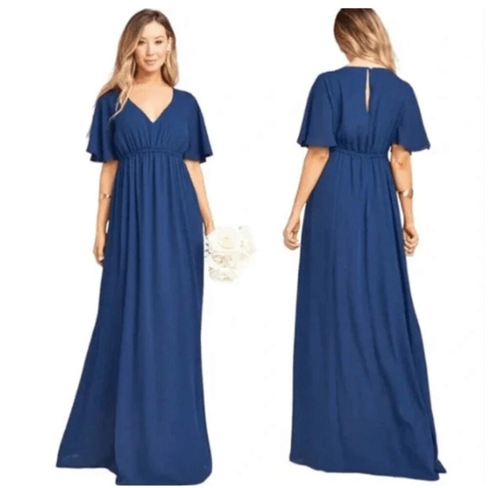 NWT Show Me Your MuMu Emily Empire Maxi Dress Navy Blue Sz S - Picture 2 of 9